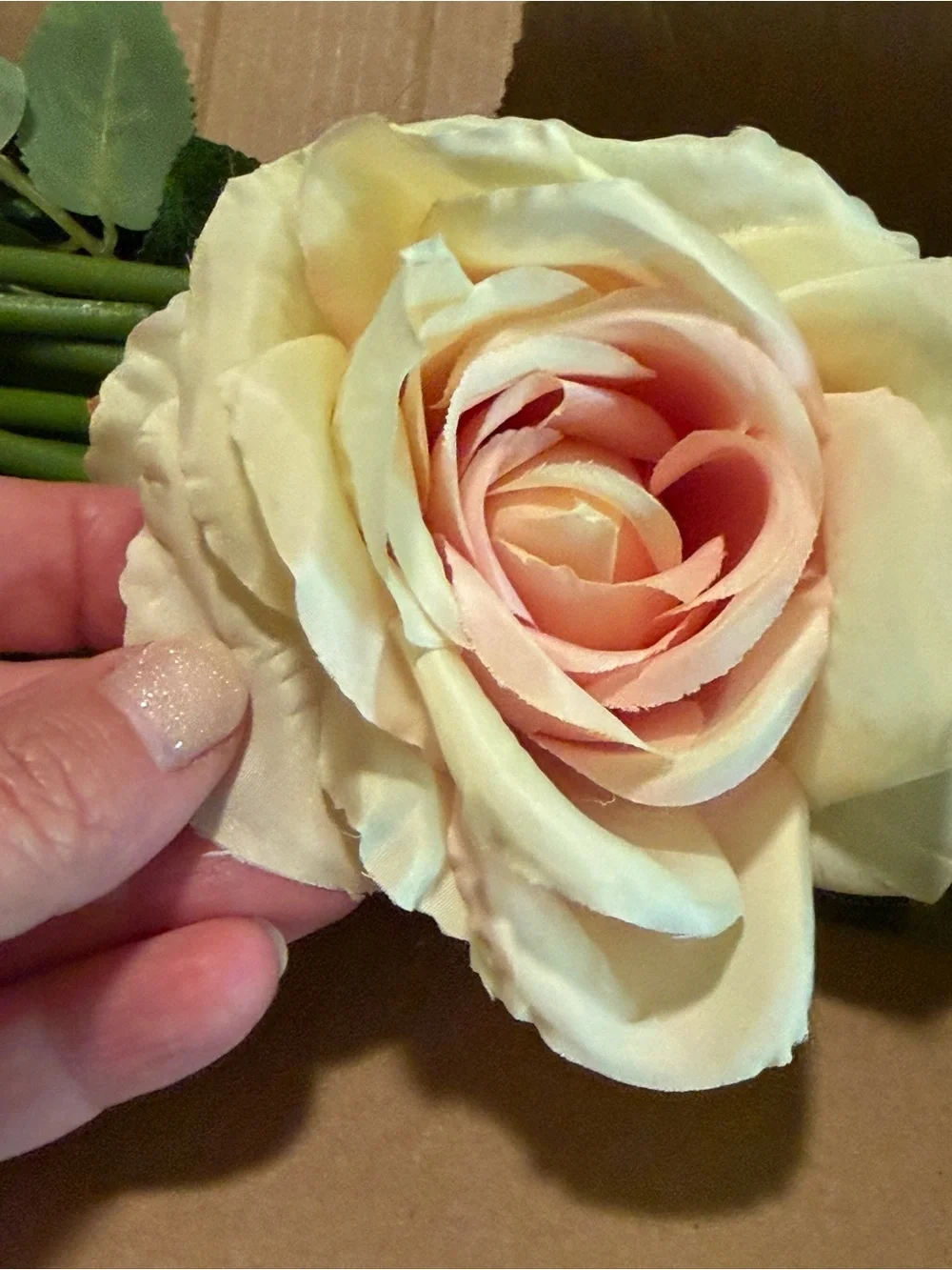New 20 Artificial Long Stem Roses Ivory Blush Pink Faux Flowers Wedding Decor